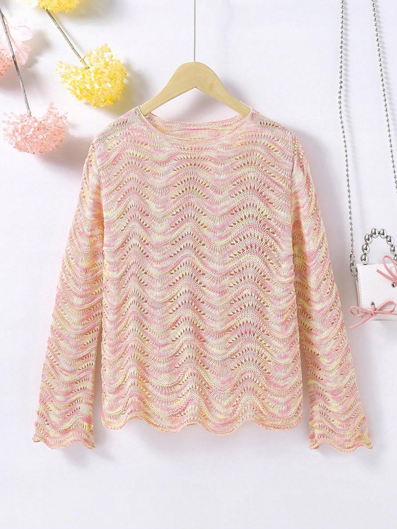 4F1B08 SHEIN SWETER AŻUROWY RÓŻOWO-ŻÓŁTY DZIECIĘCY 146/152