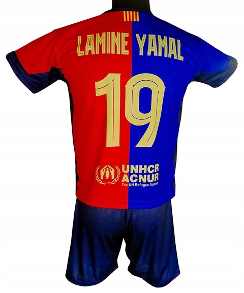 Komplet strój piłkarski Yamal Barcelona koszulka spodenki :: 158 cm