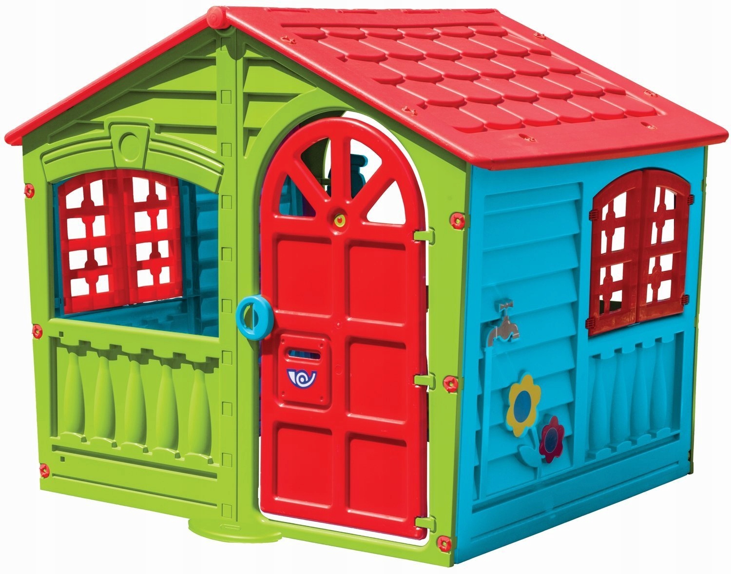 DUŻY DOMEK OGRODOWY DLA DZIECI otwierane okiennice PLAC ZABAW XXL polski Długość 111 cm