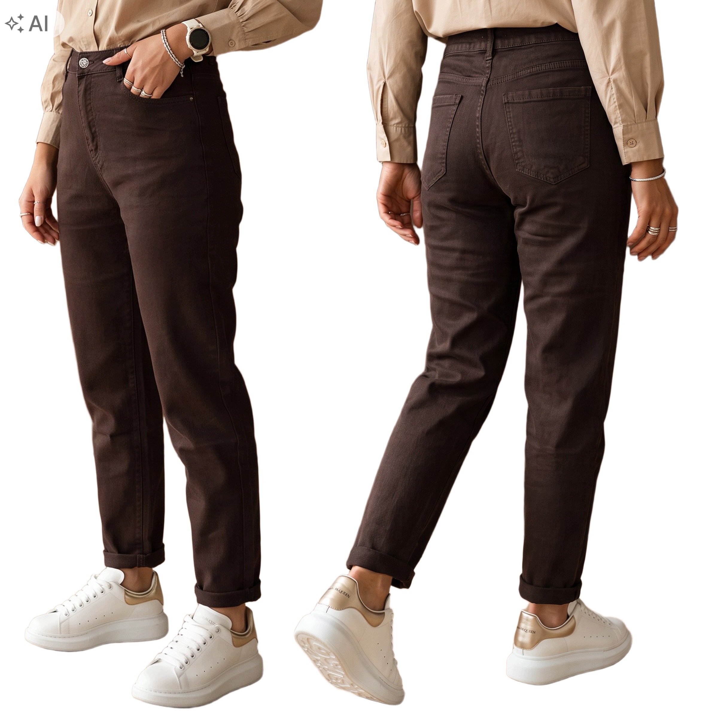 Jeansy damskie mom fit wysoki stan zwężane nogawki brązowe UY3236 36