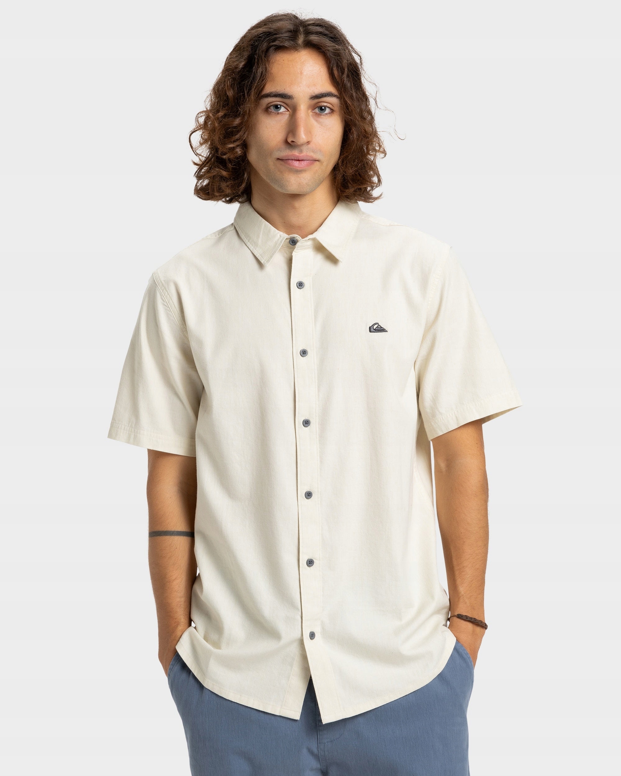 Quiksilver Béžová Ležérní Košile S Krátkým Rukávem A Logem Xta