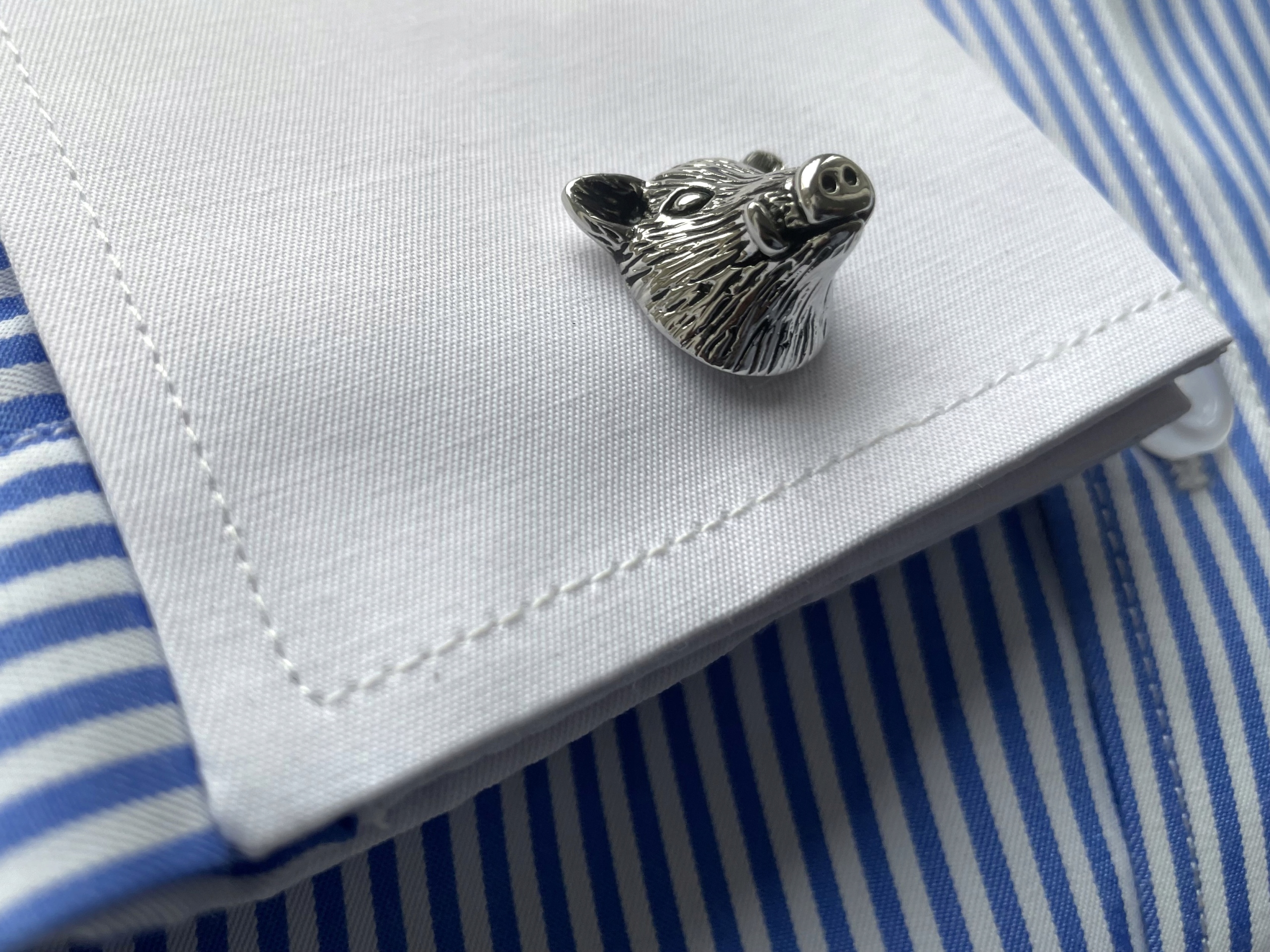 Stříbrné manžetové knoflíčky Exc Divočák Divoká hlava divočáka pro myslivce V Pouzdru