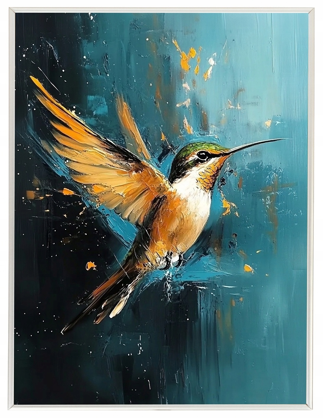 Plakát Rámeček Hliníkový Olej Příroda Fauna Pták Kolibřík Let Dynamika 60x80
