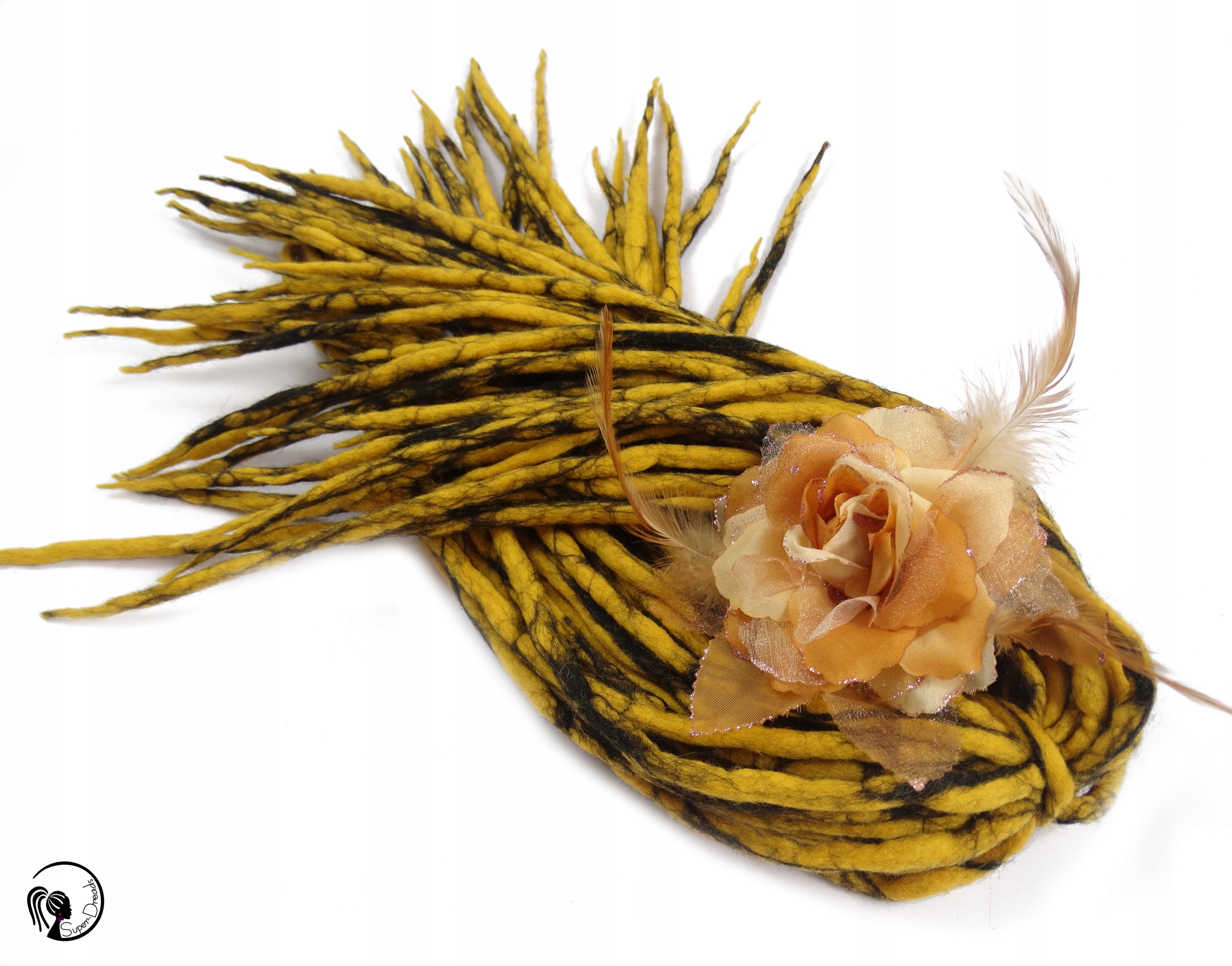 Dredloky Dredy vlněné, žluté černé, Divoká Včela, 10 kusů dlouhých