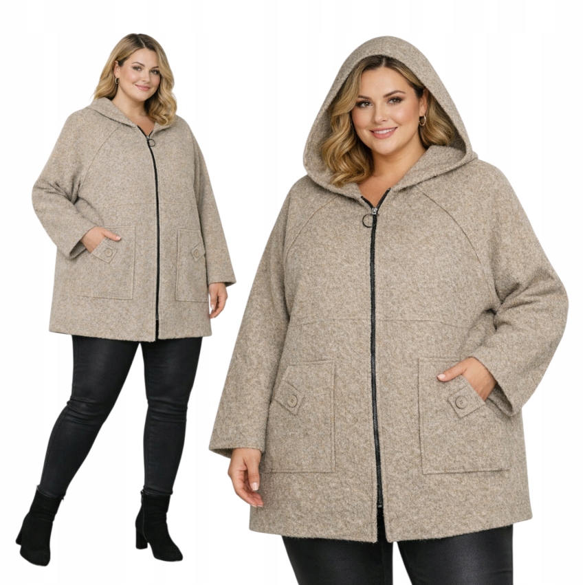Kabátek Plus Size s kapucí, viskóza, teplý zip, 54 56 7XL, 8XL