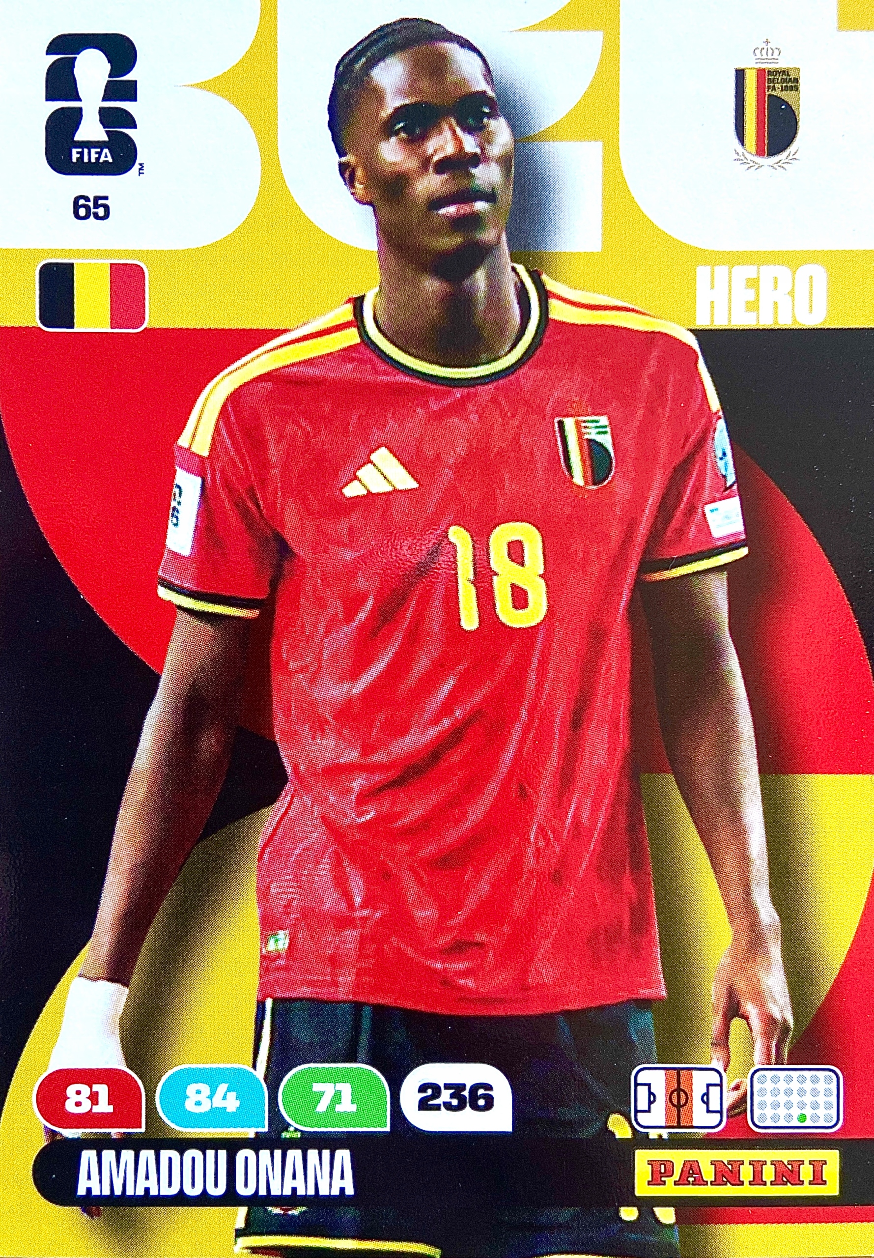 Panini Fifa World Cup 2026 karta piłkarska Hero 65 Amadou Onana Belgia