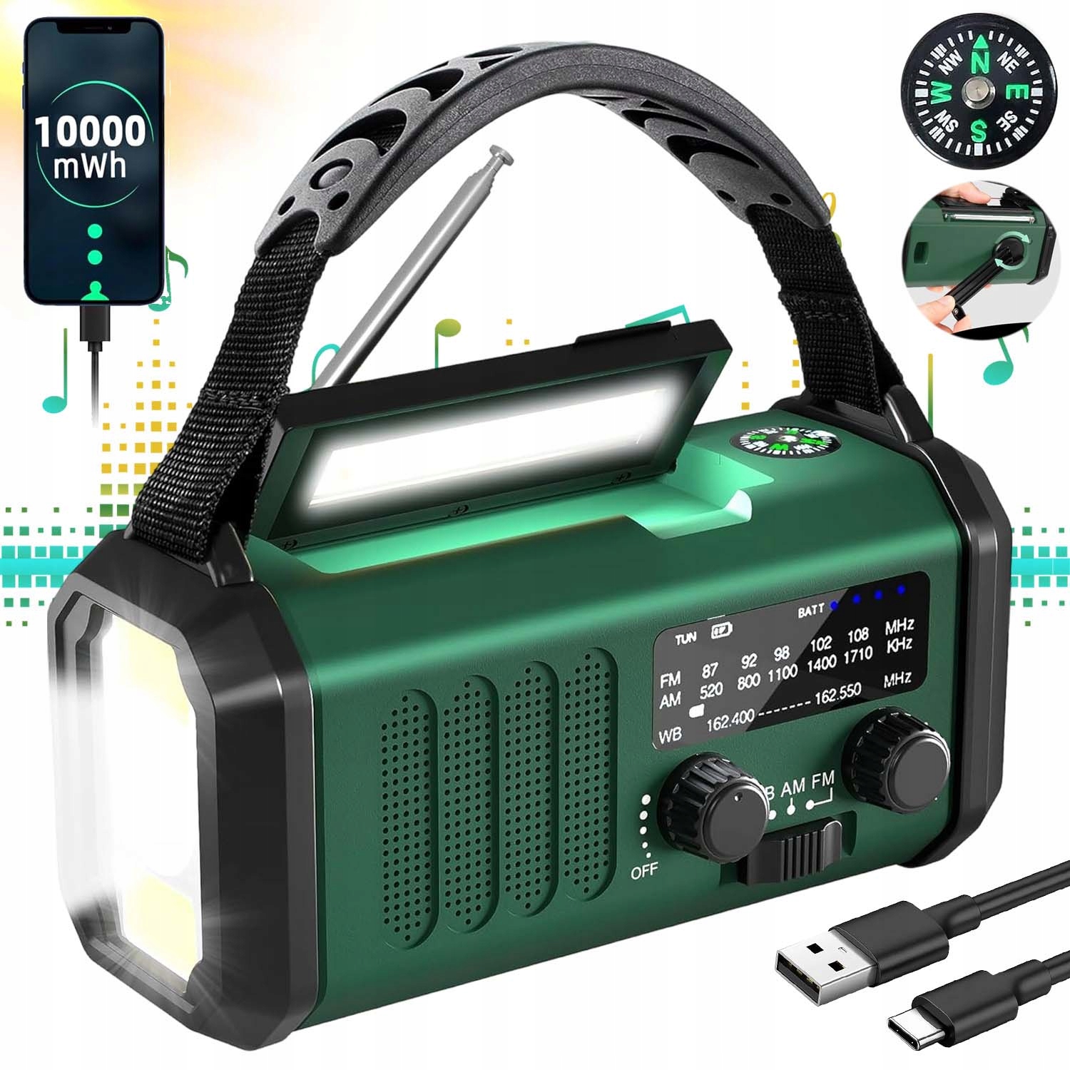 Nouzové Rádio Solární Počasí Am Fm Omáčka S Nabíječkou 10000MAH Přenosná