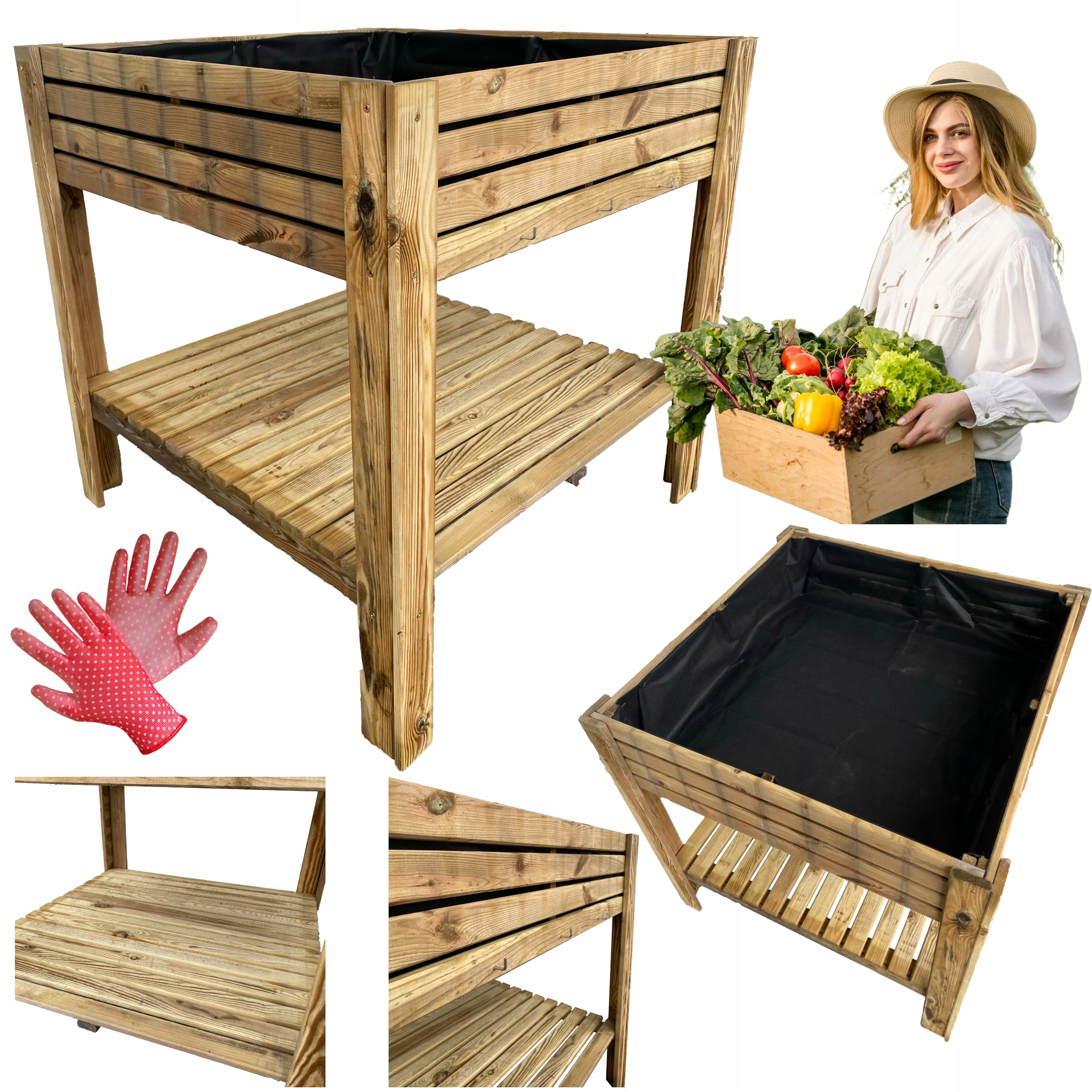 Zeleninový Záhon Bylinková Herbárium 80x80x80 cm Kvetináč na nohách Truhlica s poličkou