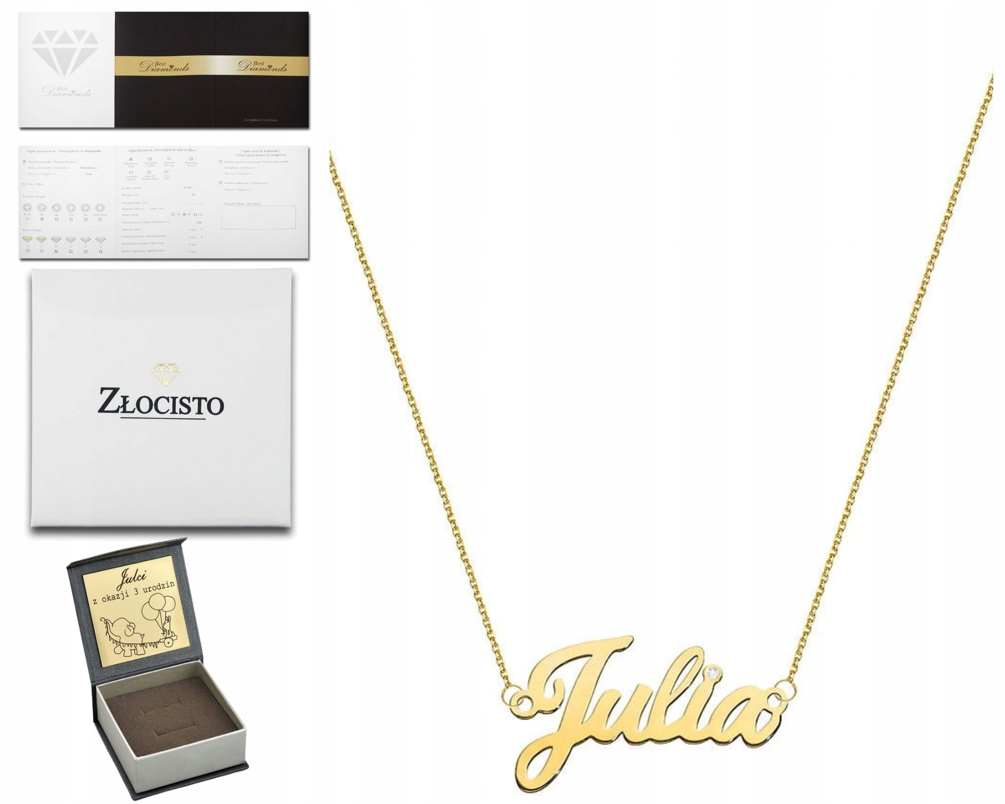 Zlatý Náhrdelník Se Jménem Julia Diamant Gravírování