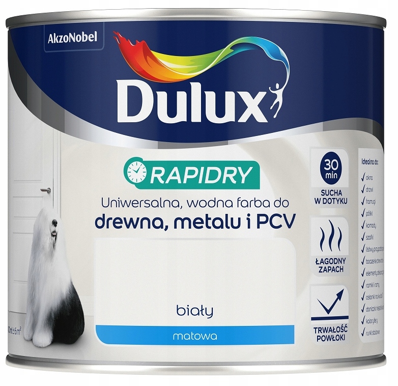 DULUX FARBA EMALIA RAPIDRY 0,4L BIAŁA MATOWA