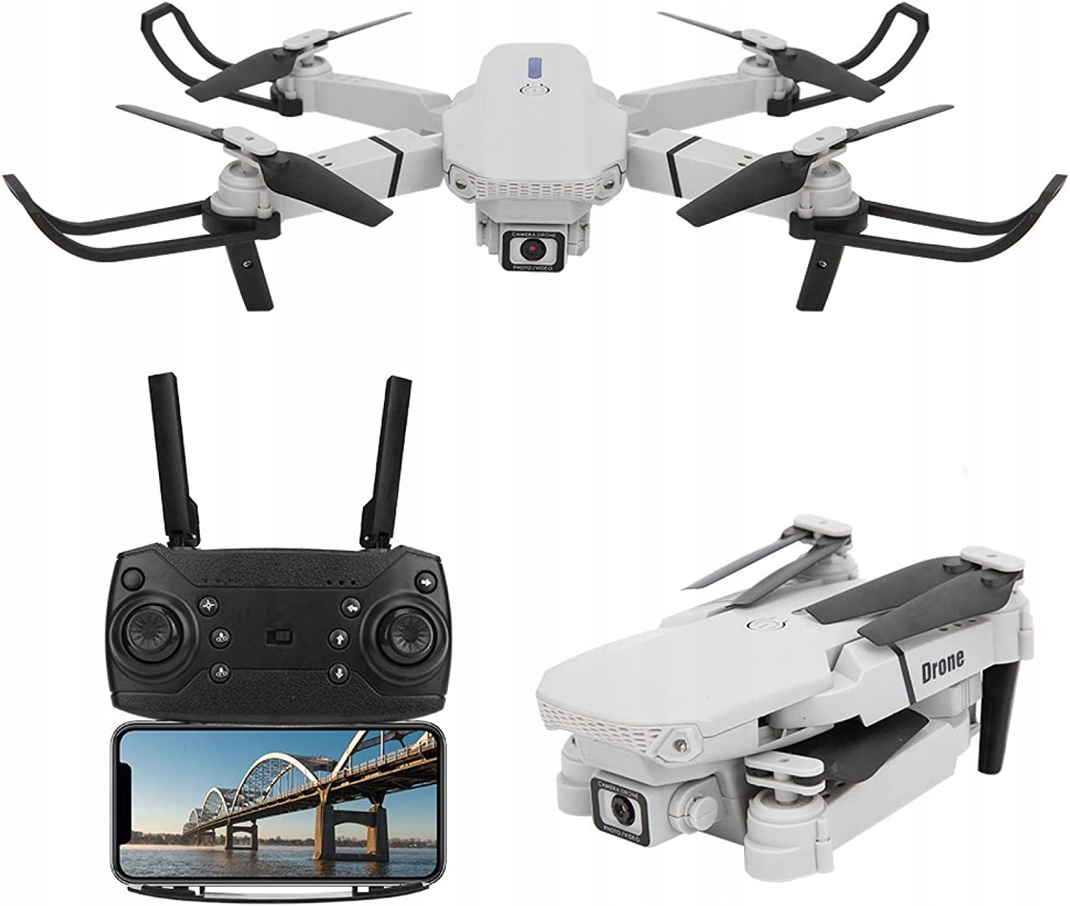 Dron Z Kamerą Hd 3 Akumulatory Fotografowanie Gestem Tryb Bezgłowy Biały