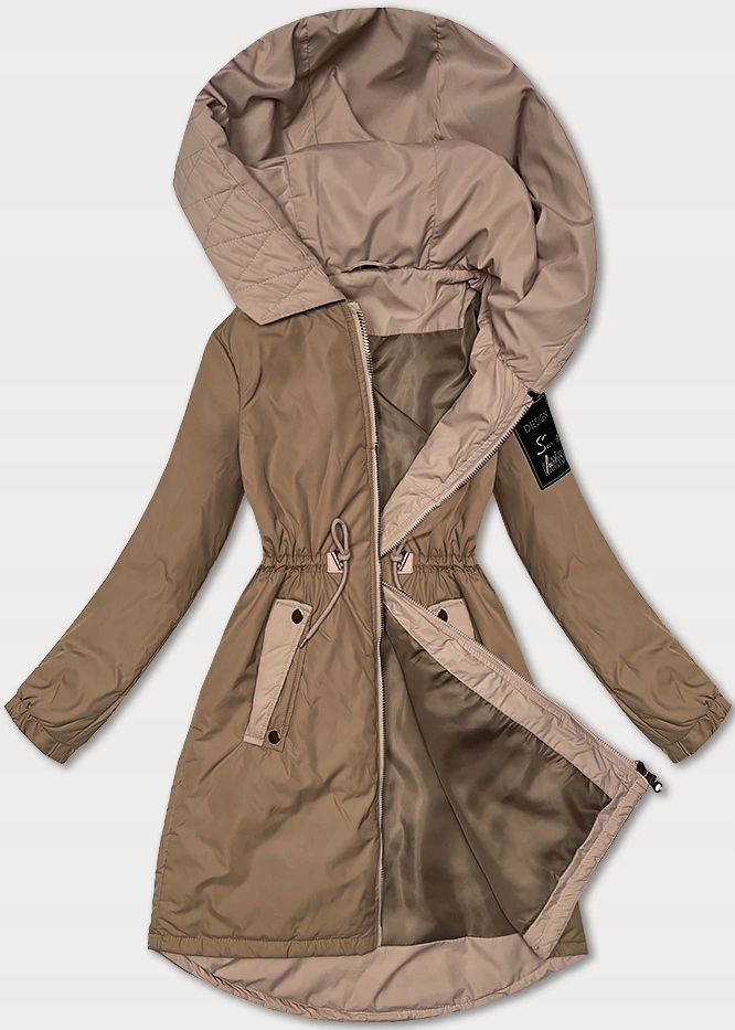 Tenká Bunda Kapuce B8352 Tmavě Béžová M (38)