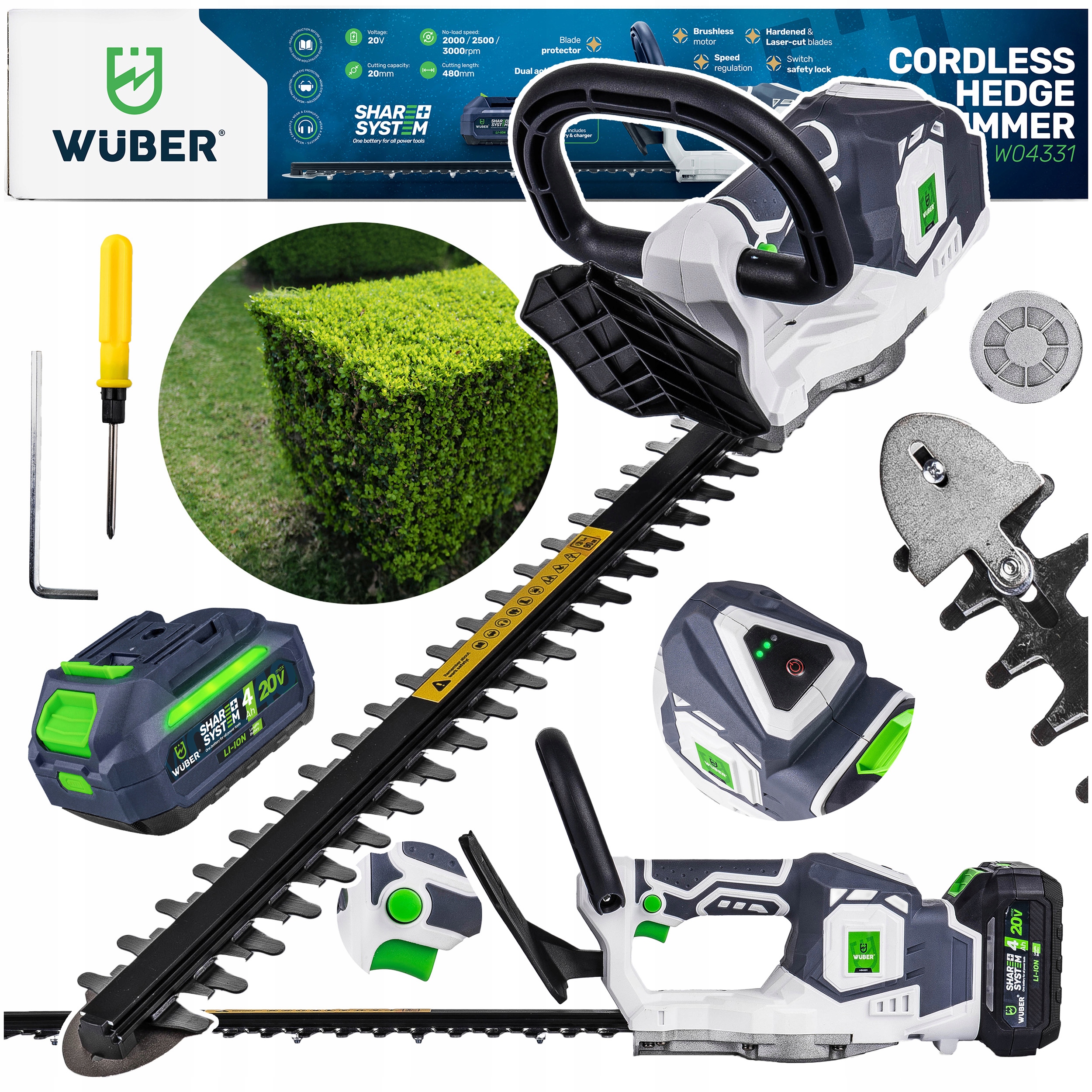 Akumulatorowe Nożyce Do Żywopłotu Cięcia Krzewów Przycinania 48 CM Wuber