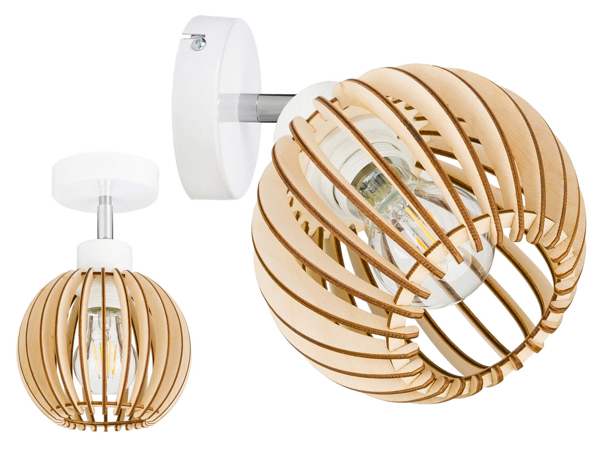 

Lampa kinkiet E27 ścienny ruchomy loft kula drewno
