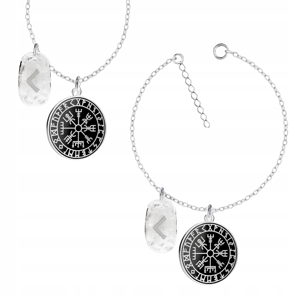 Kompas Vegvisir Runa Kenaz Wiking Stříbrný komplet rolo oval stříbro 925