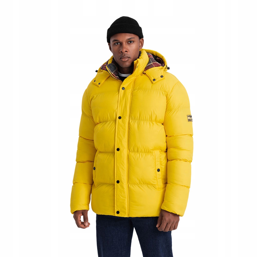 Pánská prošívaná bunda puffer se žlutou kostkovanou podšívkou V3 OM-JAHP-0205 M
