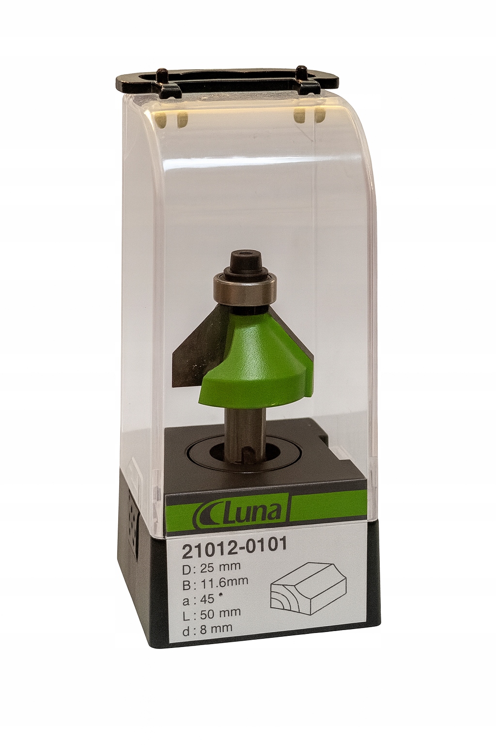 Fázová fréza 25 mm H11.6 mm délka 50 mm stopka 8 mm úhel 45° s ložiskem Luna