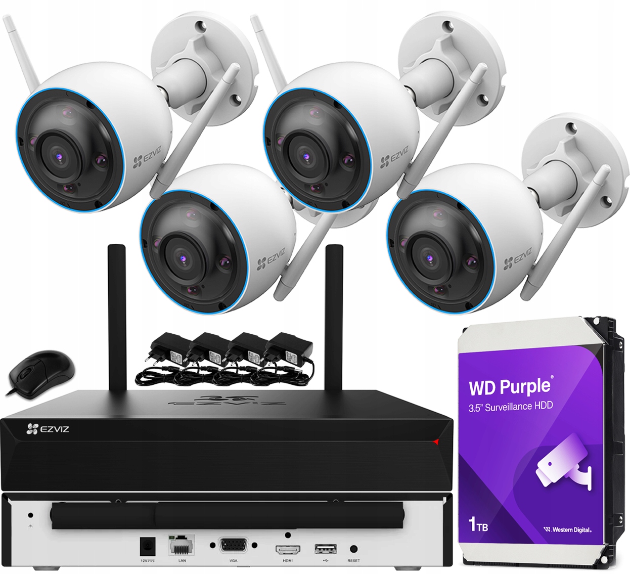 WiFi monitorovací sada Venkovní 5MPx 4 kamery H3 3K Ezviz Rekordér