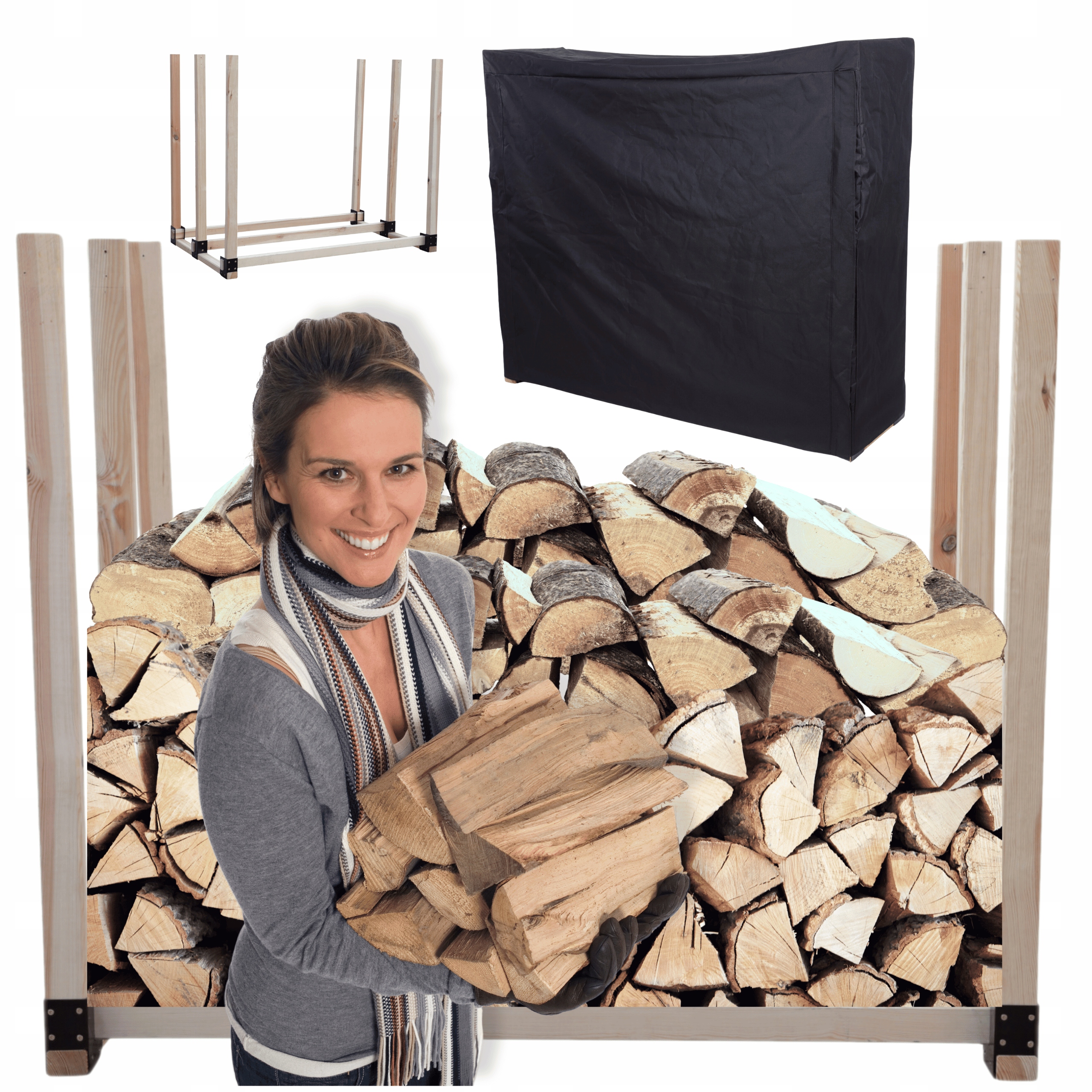 Stojan na dřevo krbový přístřešek s dřevěným potahem 1,1 m3 Eko Pevný