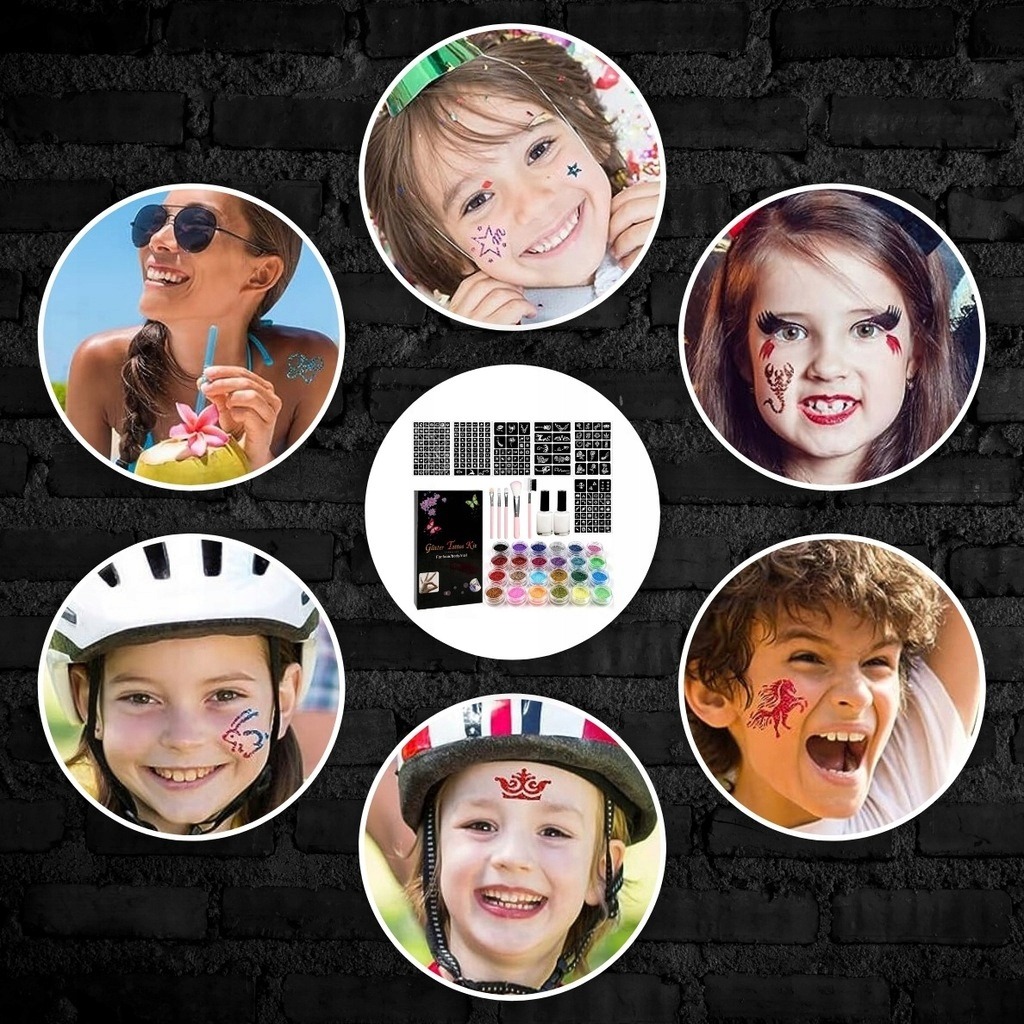 VEĽKÝ SET NA VÝROBU TRBLIETAVÝCH TETOVANÍ DIY PRE DETI, ŠABLÓNY + LEPIDLO Vek dieťaťa od 3 rokov