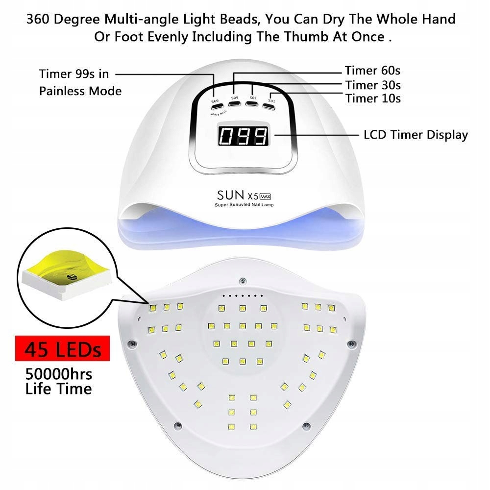 TIMPOU Lampa UV LED Do Paznokci Żelowych 150W Z Sensorem LCD Timerem — miniatura 2