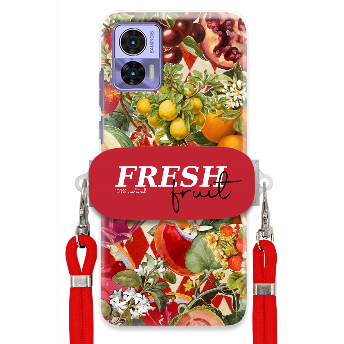 Pouzdro pro Motorola Edge 30 Neo Červené Crossbody vodítko Držák Fresh Fruit