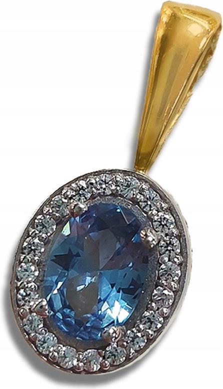 Zlatý oválný přívěsek 585 s modrou zirkonií, módní vzor na řetízek