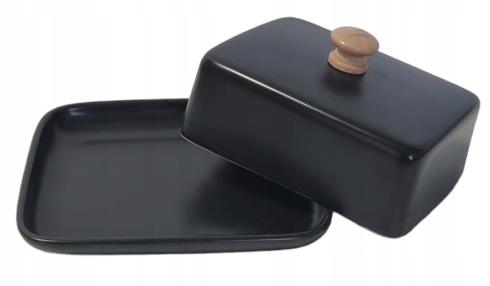 RAVI CZARNA MASELNICZKA MASELNICA Z POKRYWKĄ BONA + DREWNIANY NÓŻ DO MASŁA Marka Ravi