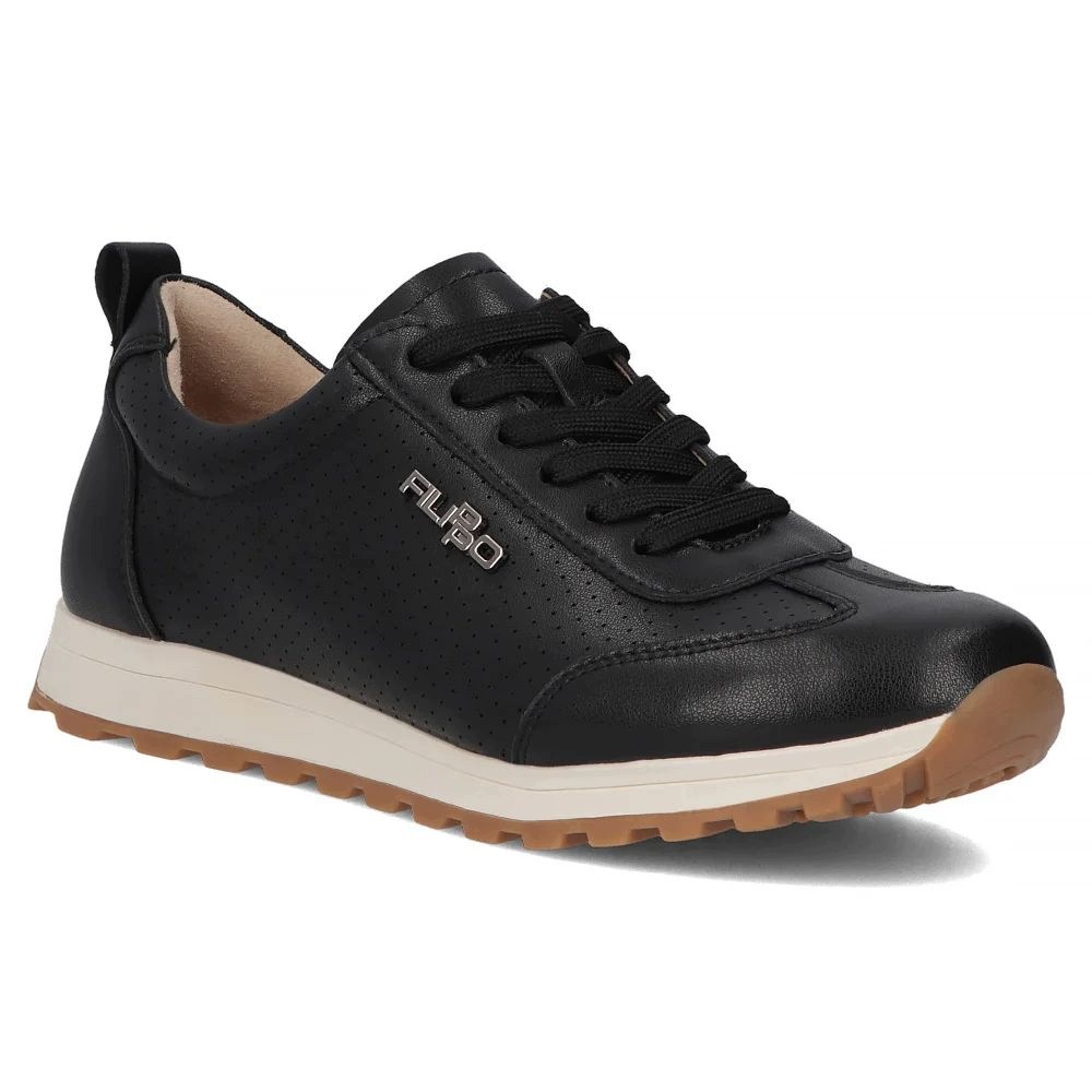półbuty damskie Skórzane sportowe sneakersy Czarne trampki Filippo DP7557