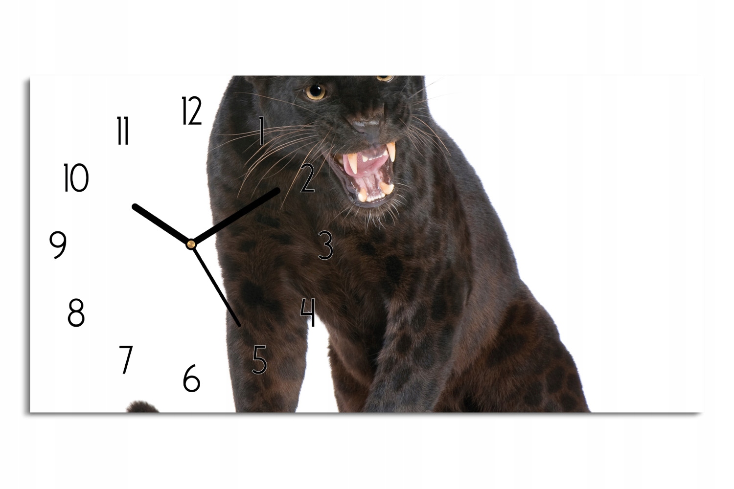 hodiny s ozdobným foto 60x30 Černý leopard zuby