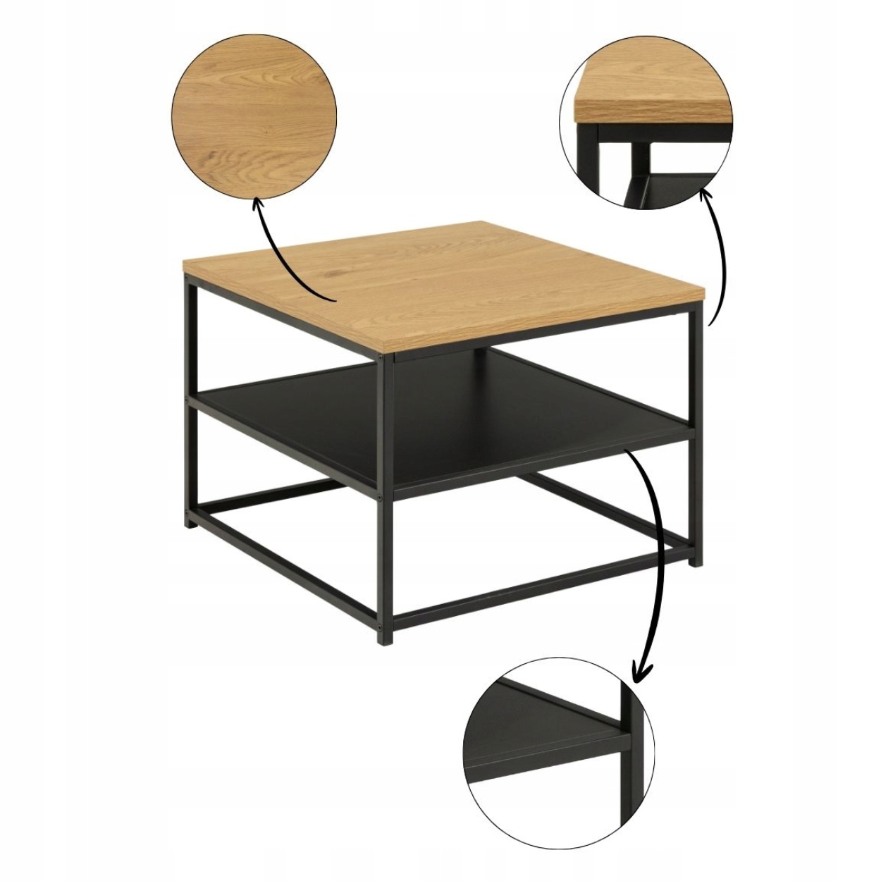 Štvorcový Konferenčný Stolík Gila stôl s otvorenou poličkou do obývačky loft lavica 55 cm