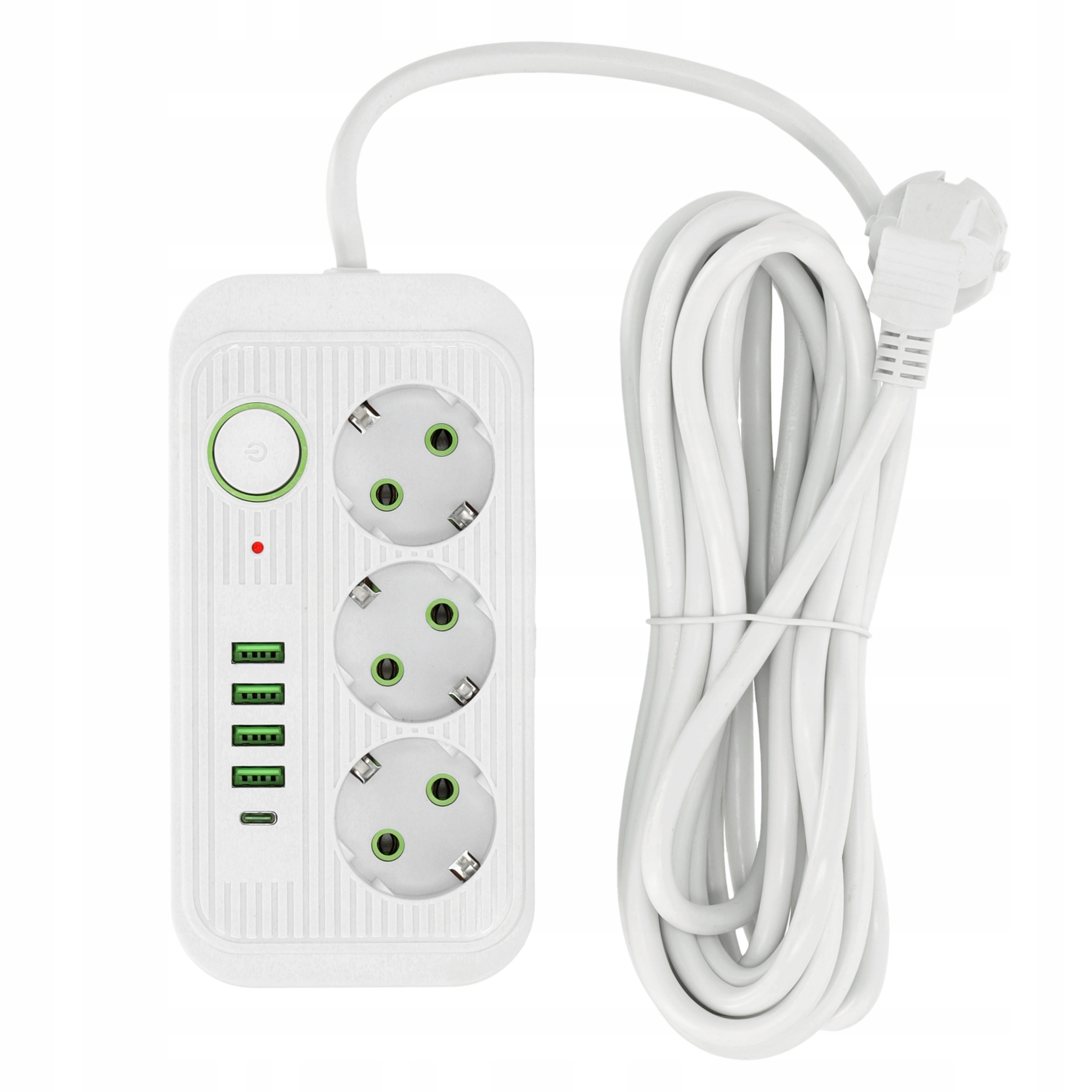 Prodlužovací Kabel 3-zásuvkový 5 m s uzemněním a vypnutím 5x Usb Bílý