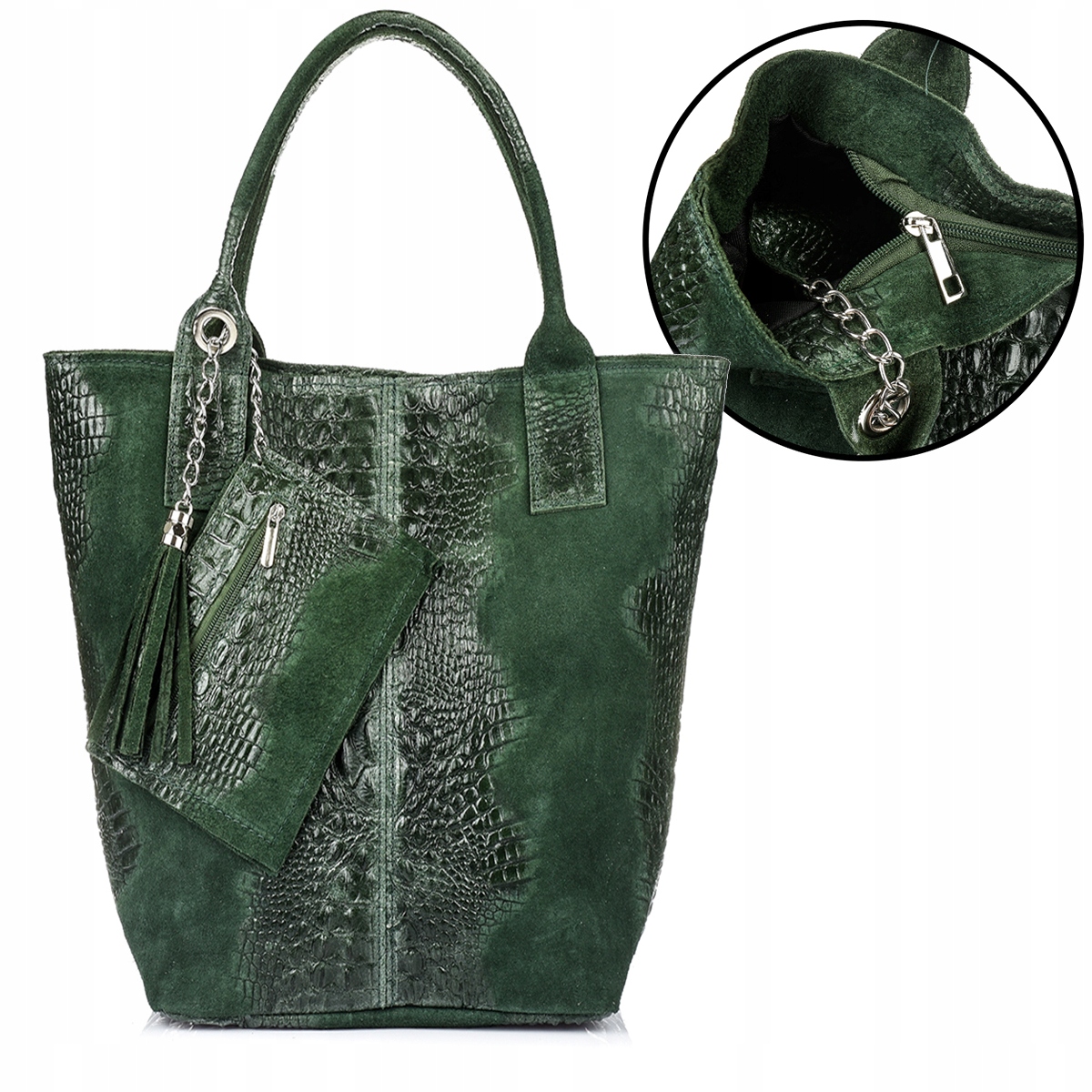 Kožená taška dámská shopper na zip velká A4 s italskou kosmetickou taštičkou