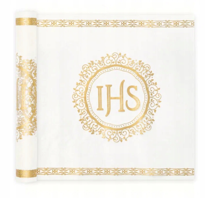 BIEŻNIK KOMUNIJNY KOMUNIA ŚWIĘTA IHS 5m x 30 cm DEKORACJA OZDOBA NA STÓŁ