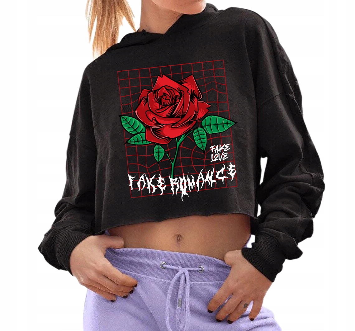 Mikina Černá Cropped Krátká Fake Romance Streetwear Módní Velikost M
