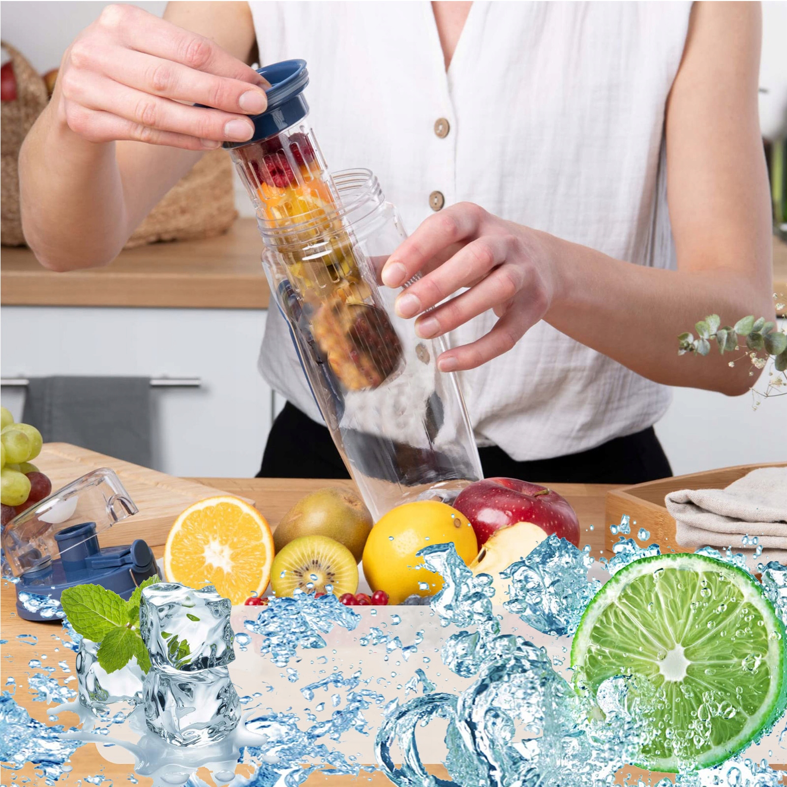 SZKLANA BUTELKA NA WODĘ SOK OWOCE LÓD 750ml SPORTOWA Z ETUI Marka bez marki