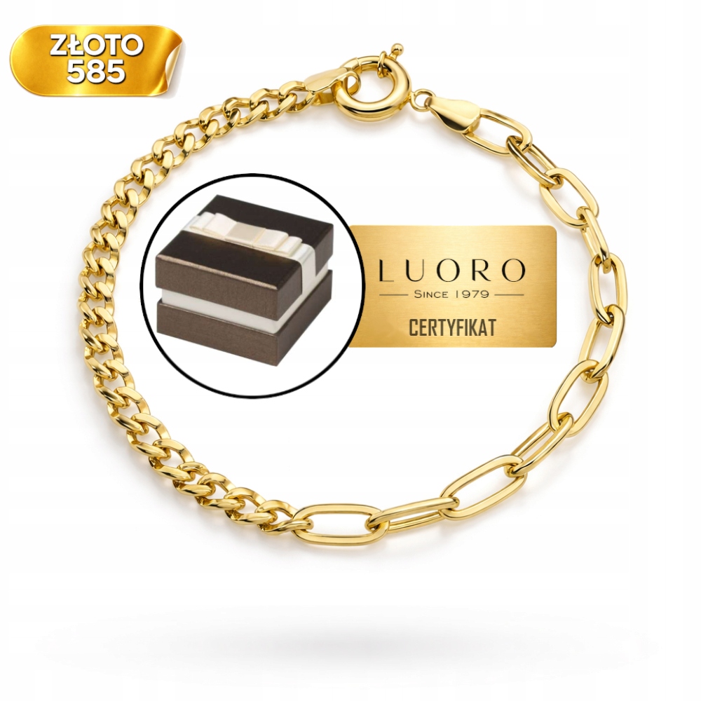Náramek Zlatý 585 14K Dlouhé Články Žluté Zlato 19 CM Elegantní