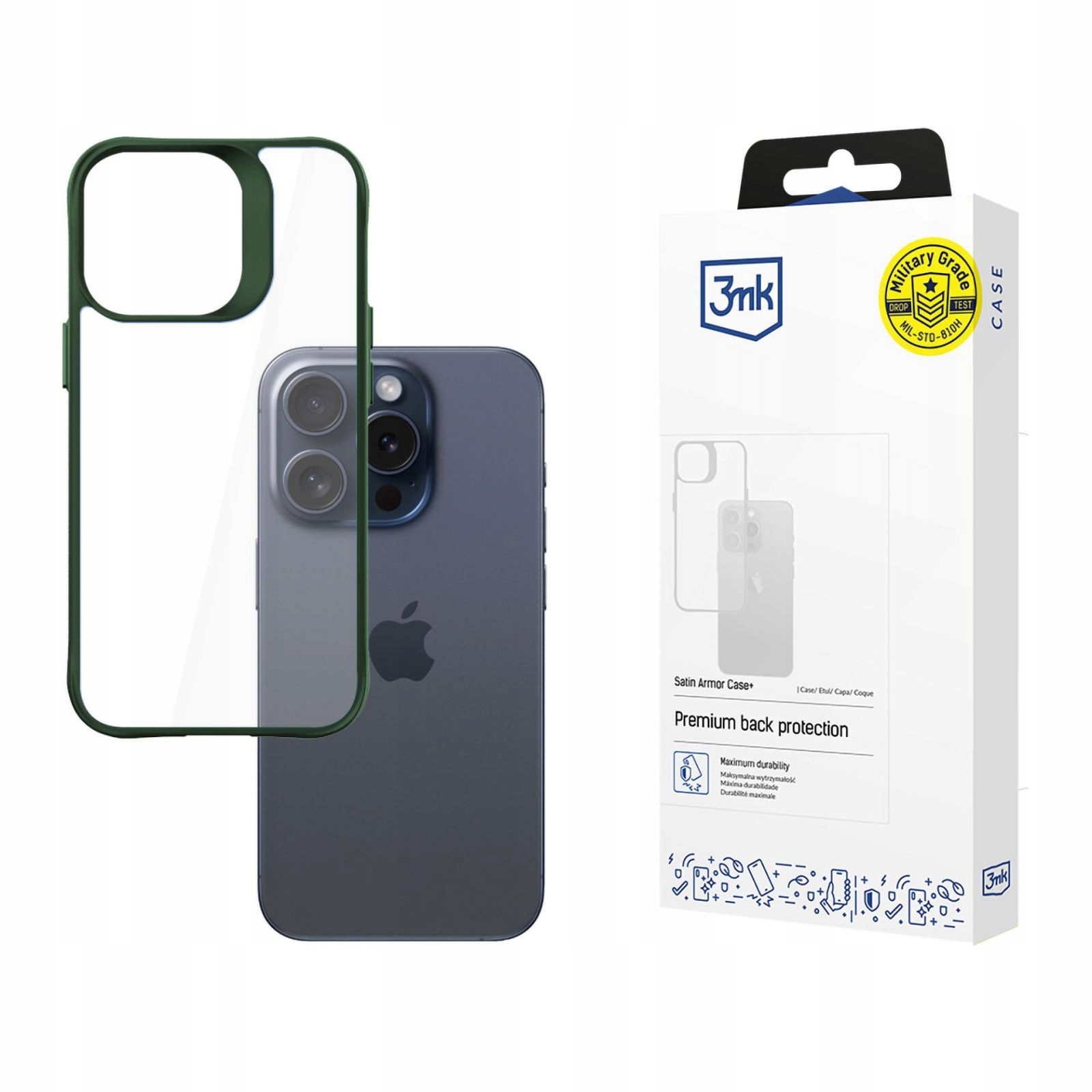 Apple Iphone 15 Pro 3MK Satin Armor Case+ Green