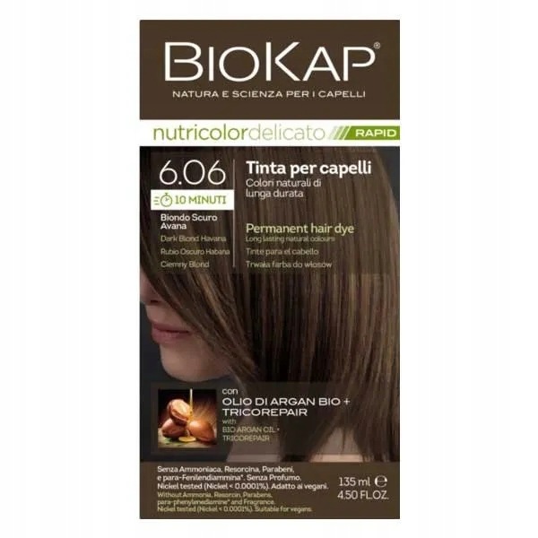 Biokap Nutricolor Delicato Rapid, barva na vlasy, 6.06 tmavá