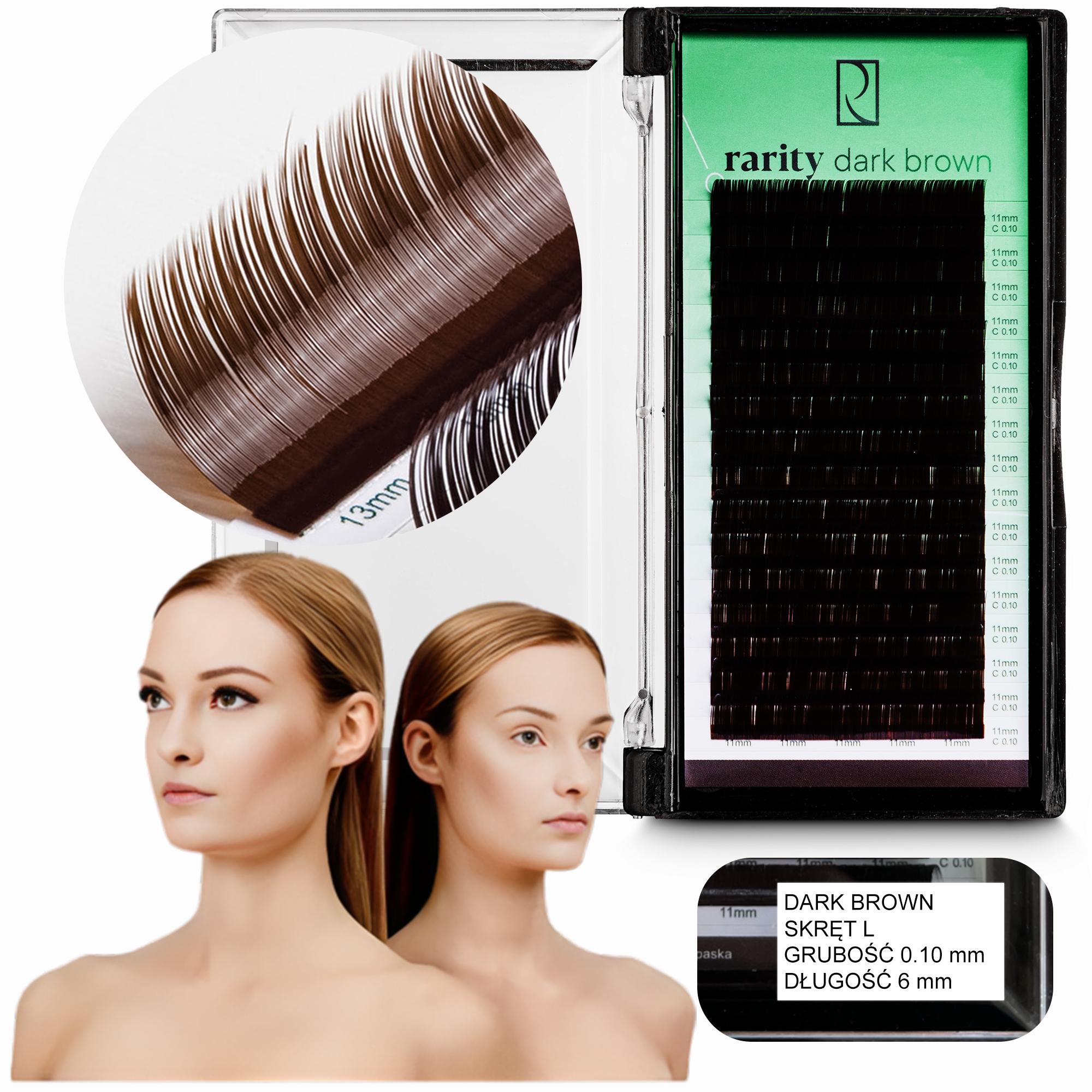 Umělé Řasy Rarity Dark Brown Lashes kroucené L 0,10 mm 6 mm