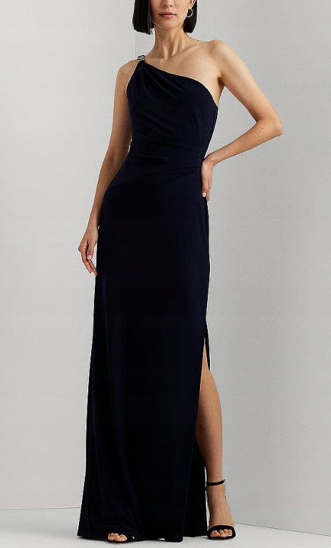 Lauren Ralph Lauren Jersey One-Shoulder Gown Maxi šaty 42