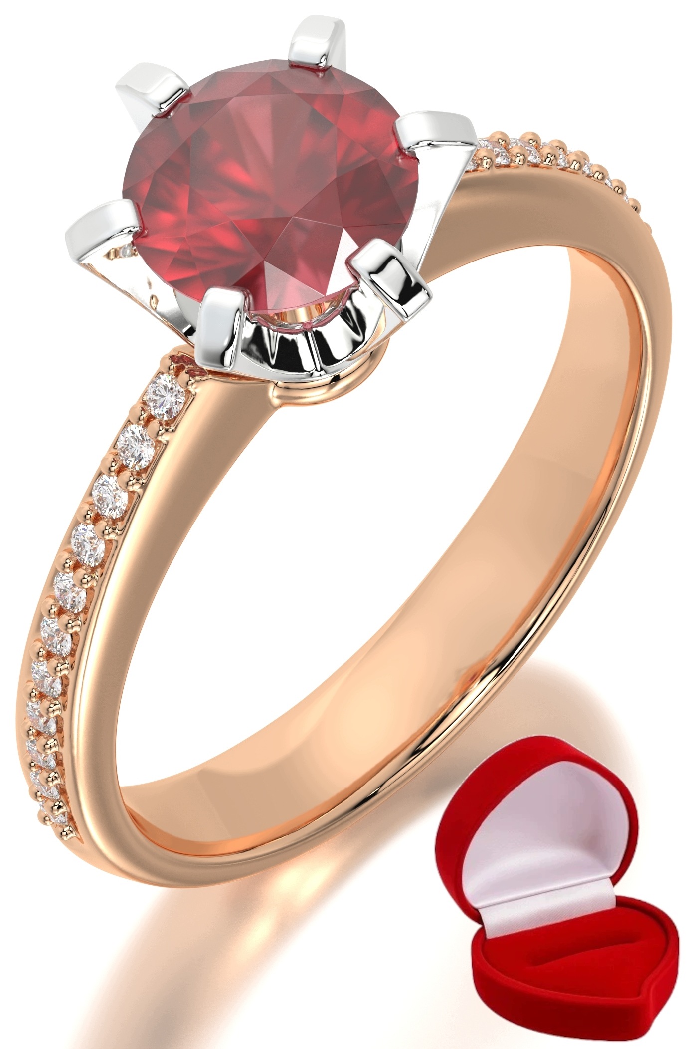 Zlatý Prstýnek 585 14k Rubín 1 ct Růžové Zlato R25