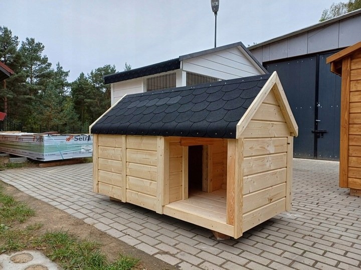 Zateplená bouda pro psa Velká s terasou/předsíní a XXL šindelem