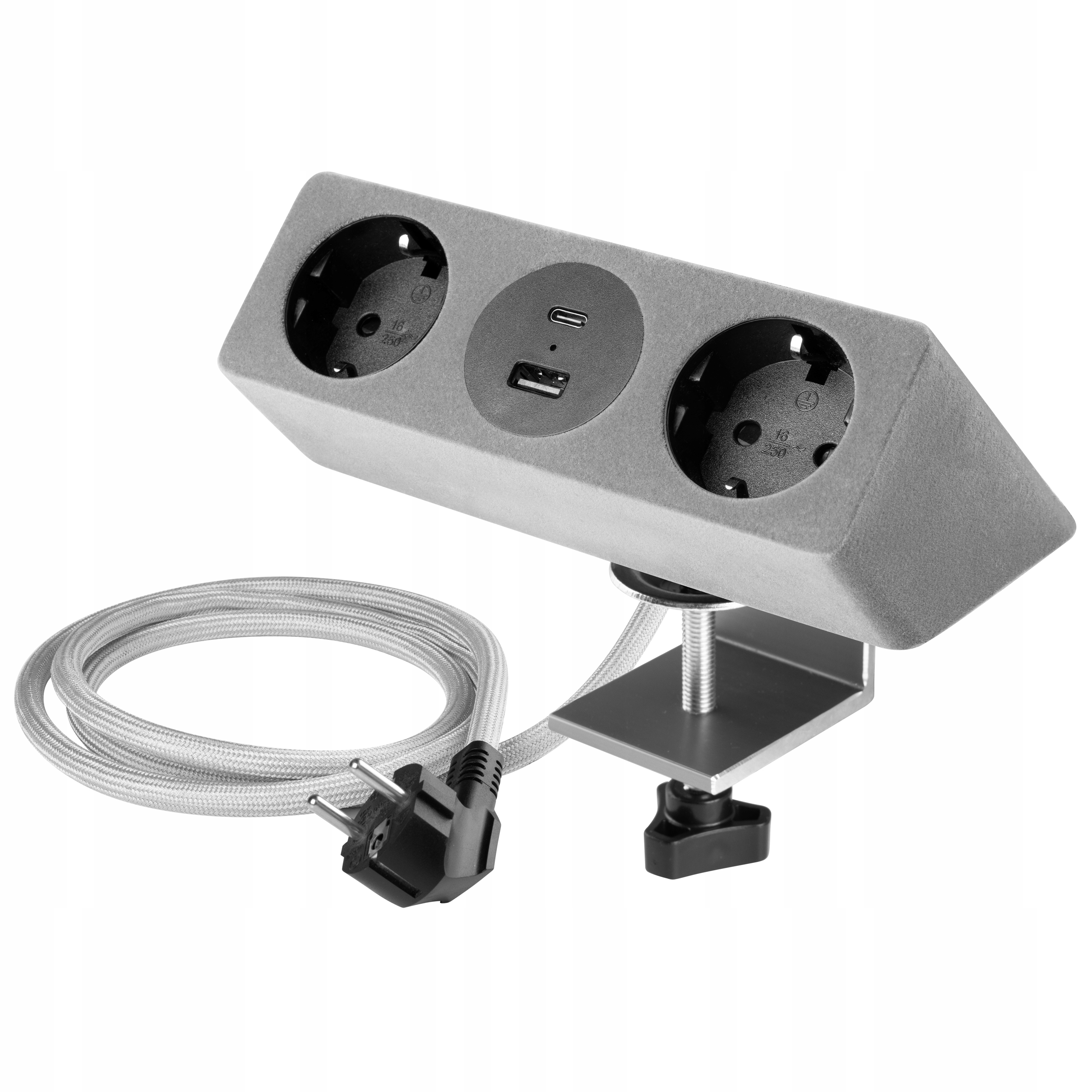 Nábytková zásuvka Sofito 2 x zásuvka Schucko Usb A+c Šedá Flok s upevnením