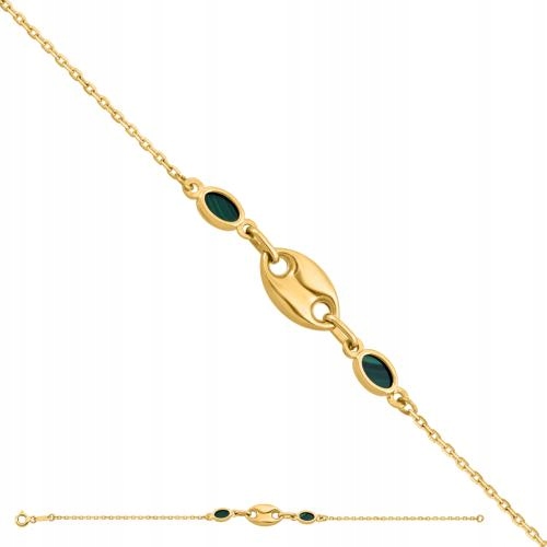 Zlatý náramek 585 s módními vložkami a kameny v barvě malachitu