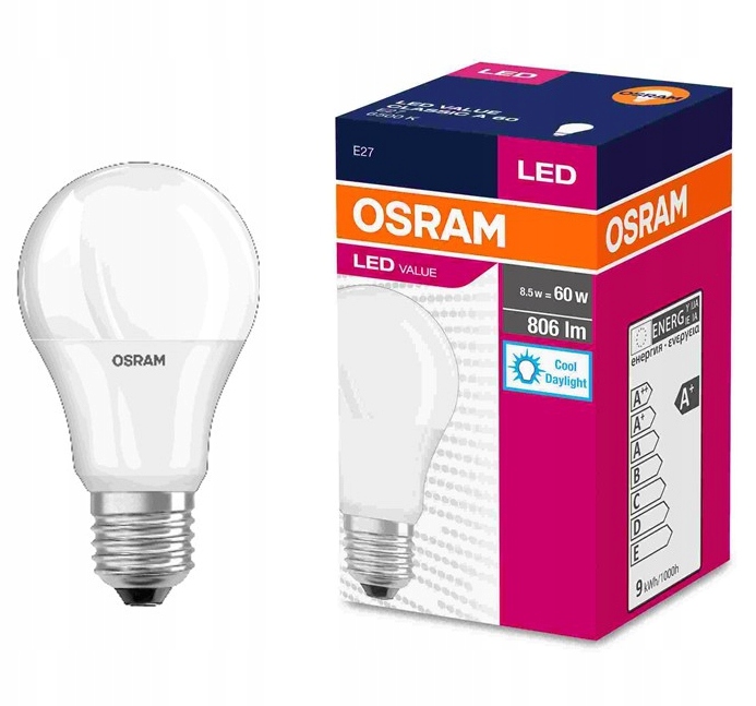 

Żarówka Led 8,5W=60W E27 Osram 6500K barwa dzienna