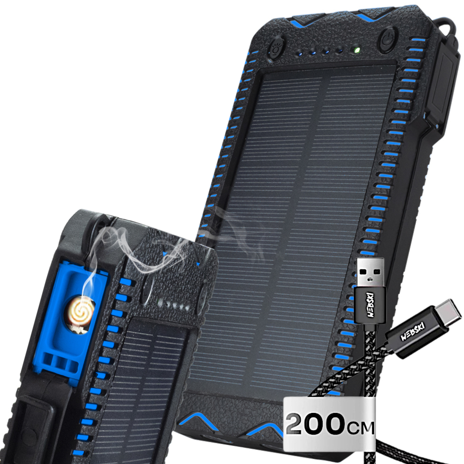 Cestovní powerbanka Solární nabíječka 20000 mAh Usb kabel 200 cm Silný Objemný