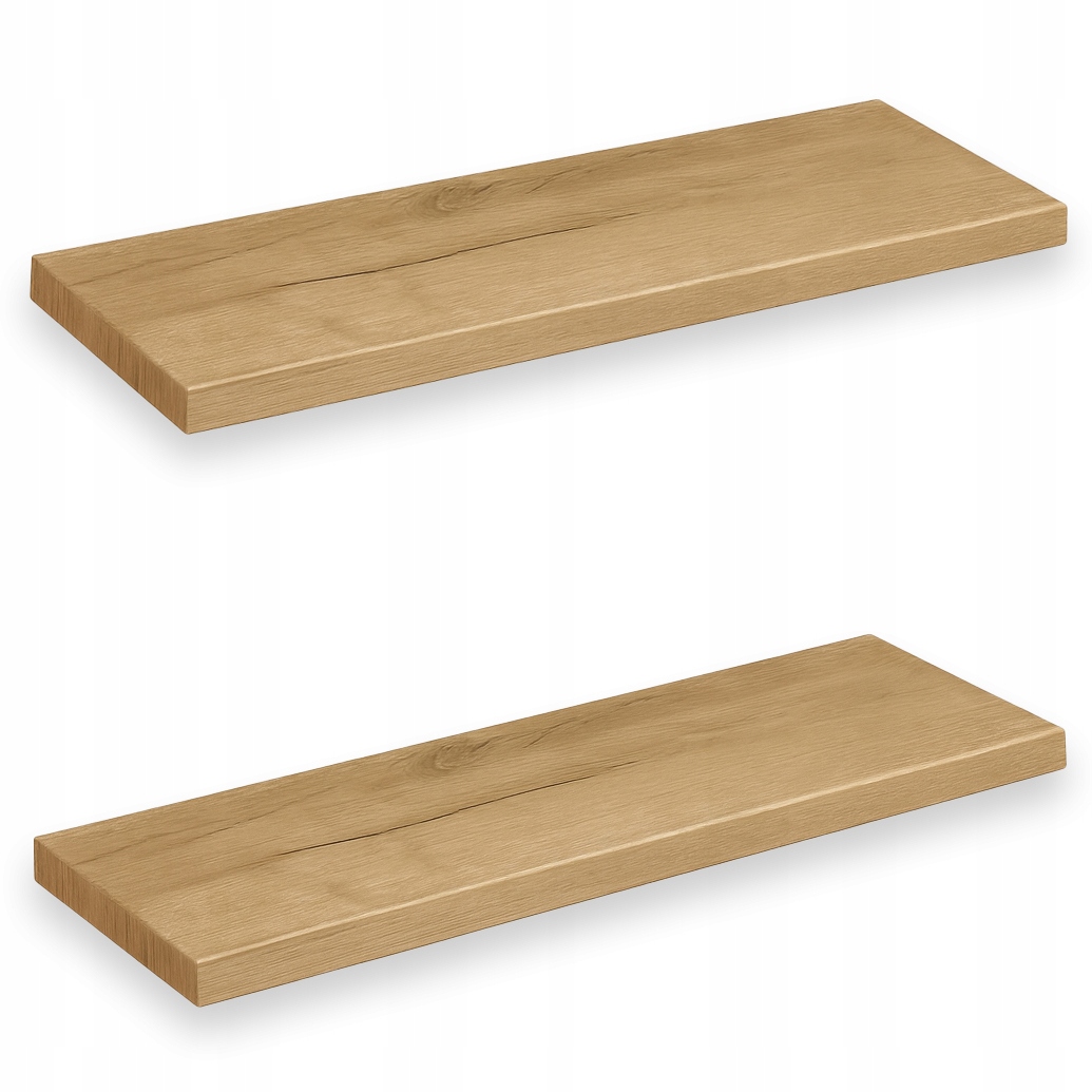 Półki Ścienne Dąb Craft Złoty Wiszące – 2x Półka 80x20 CM Wsporniki