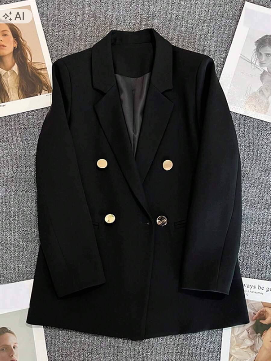 Shein Černá Sako Dámská Elegantní S Klopami A Dlouhým Rukávem L 1LA
