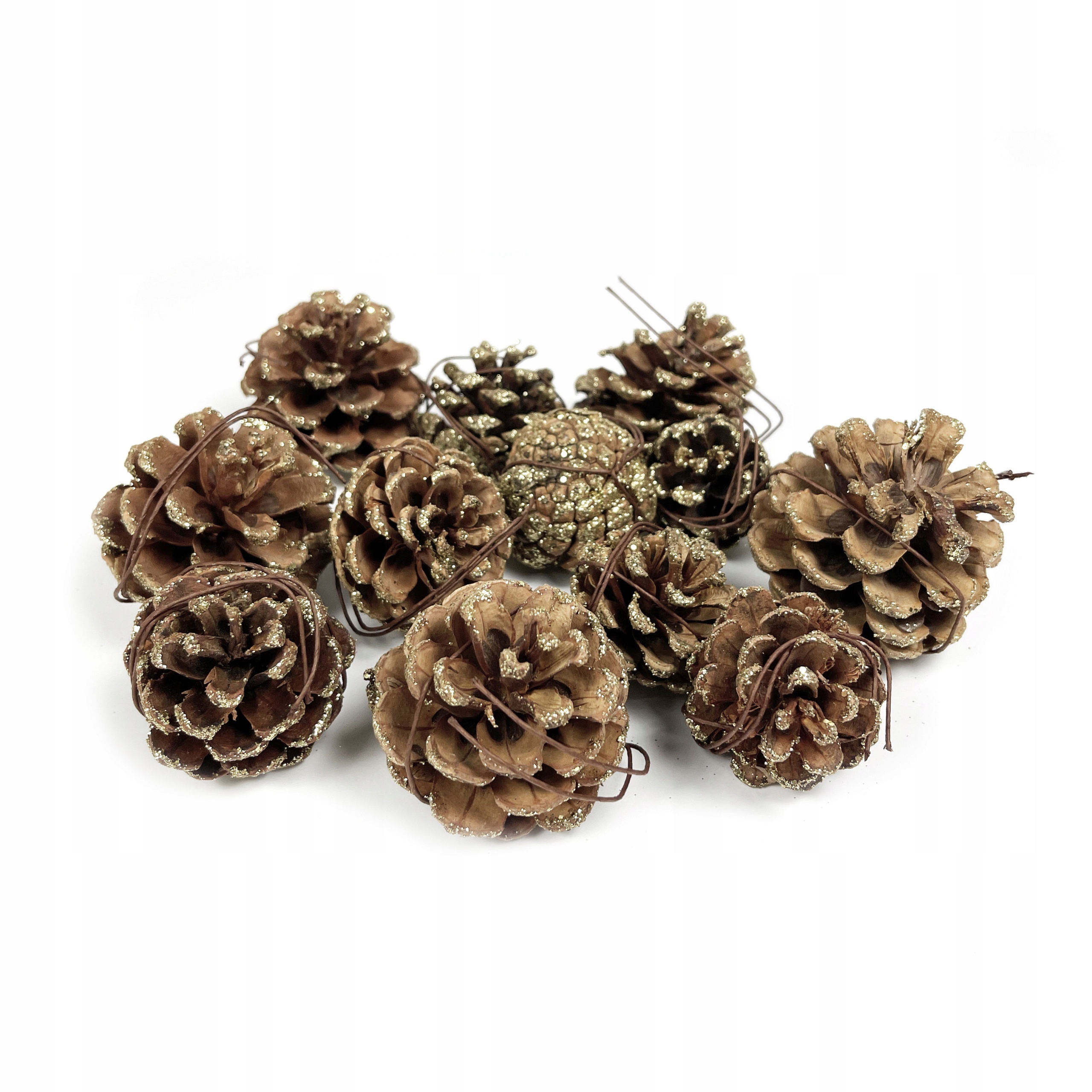 

Szyszki sosnowe z drucikiem złote, 5 cm, 12 szt